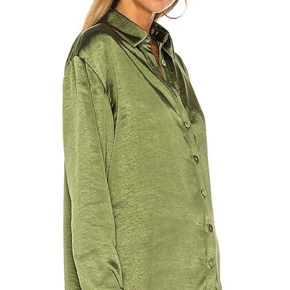 Lovers And Friends Salinas Green Silk Button Down Blouse Size Xs Like New